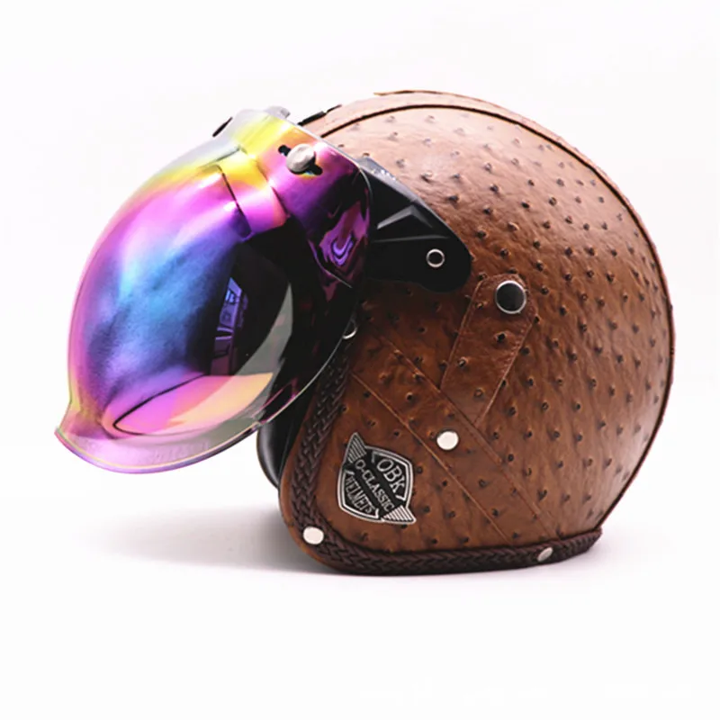 Helmet checking retro motorcycle Helmet men and women Helmet HL pedal leather Helmet men and women with color mercifully mirror