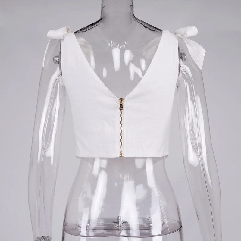 NewAsia Corset Top Sexy Boning 2 Layers Lace up Straps V Neck Zipper Bodycon Tank Top White Fashion Camis Crop Tops Women 2021