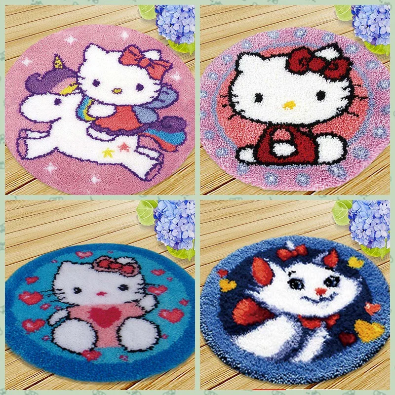 

High quality cartoon Cat Knooppakket Smyrna Latch Hook Kits Button Cushion Animals Needlework Mat Klink Haak Kussen Bloem Gift