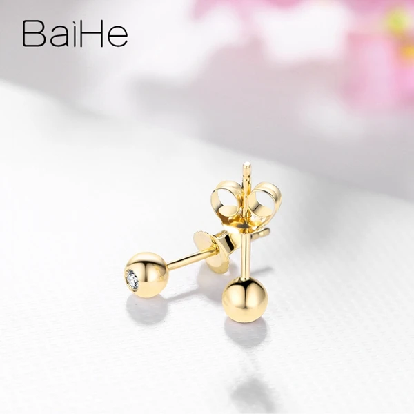 BAIHE Solid 14 к желтое золото 0.04CT H/SI круглая огранка с натуральными бриллиантами свадебные женские трендовые ювелирные изделия подарок круглые серьги-гвоздики