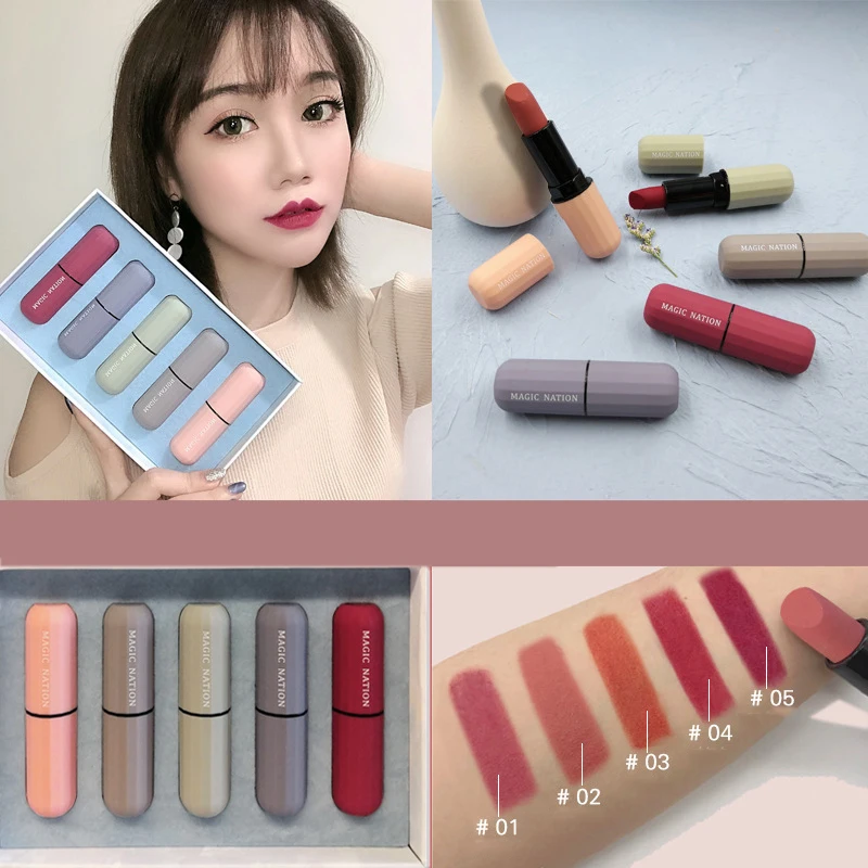 

ZHENDUO 5pcs/set lipstick set Long Lasting Waterproof Moisturizing Velvet matte lipstick Beauty Makeup red Lip stick Cosmetics