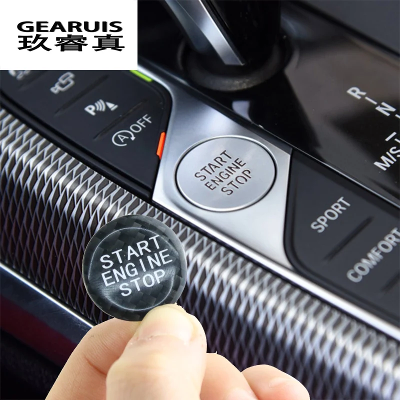 

Car Styling Carbon fiber ENGINE START STOP switch off Buttons Covers Stickers For BMW 3 Series G20 G28 Interior Auto Accessories