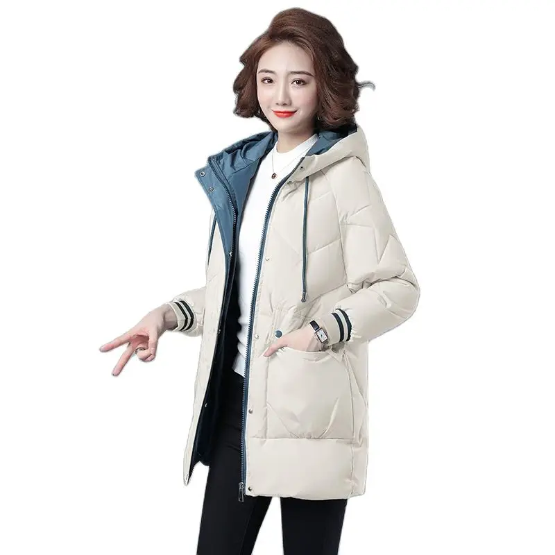 

Women's Down Cotton Clothes Mid-Length Winter 2021New Loose Thicken Fashion Lady Jacket Hooded Cotton Clothes Overcoat Parka