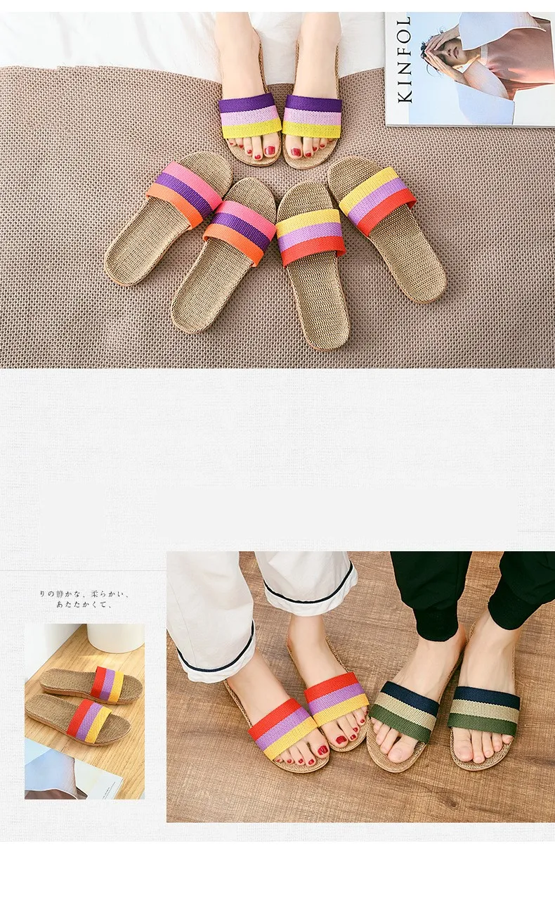 Suihyung/летние льняные тапочки; Разноцветные Вьетнамки; женская и Мужская льняная домашняя обувь; повседневные сандалии на плоской подошве; pantoufles femmes