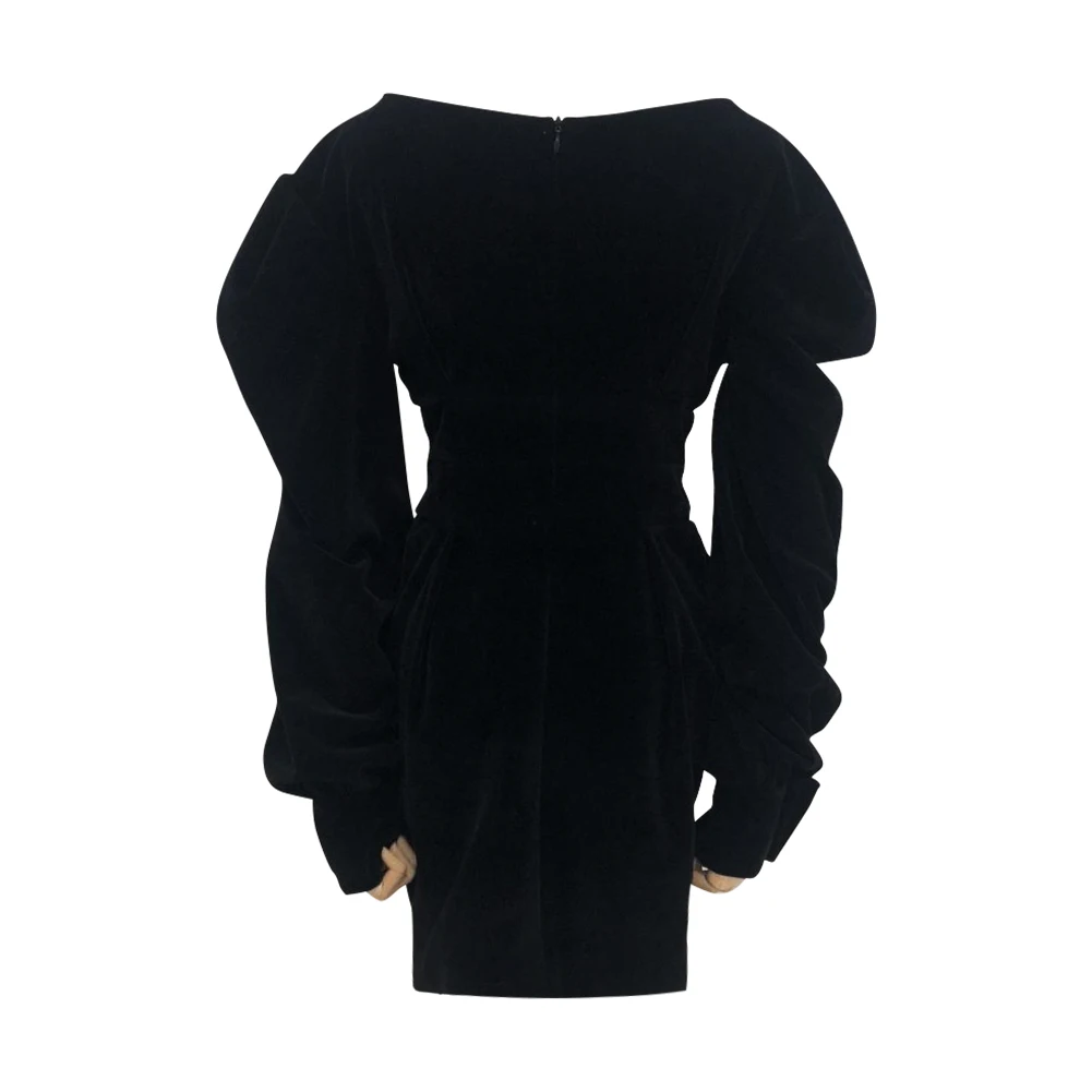 Зимнее модное сексуальное черное бархатное женское платье с открытыми плечами и длинным рукавом дизайнерское модное вечернее платье Vestido