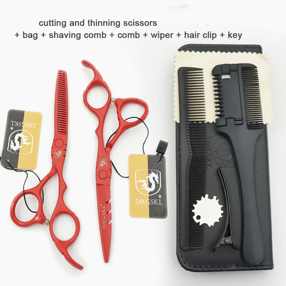 DEGSKL ножницы для стрижки волос, высокое качество, 5,5 дюймов, Профессиональные парикмахерские ножницы, парикмахерские ножницы, филировочные ножницы для волос - Цвет: red suit