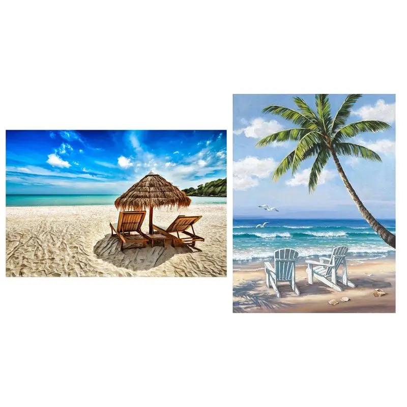 

Set of 2 Diamond Painting Kit for Adult Full Drill Paint with Diamonds Pictures Arts Craft for Home Decor Gift,Beach