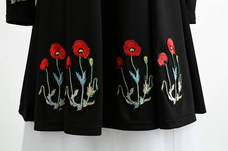 LAUZUOLA осенне-зимнее платье с v-образным вырезом и цветочной вышивкой Женские вечерние винтажные платья с длинным рукавом черные Большие размеры 3XL 4XL