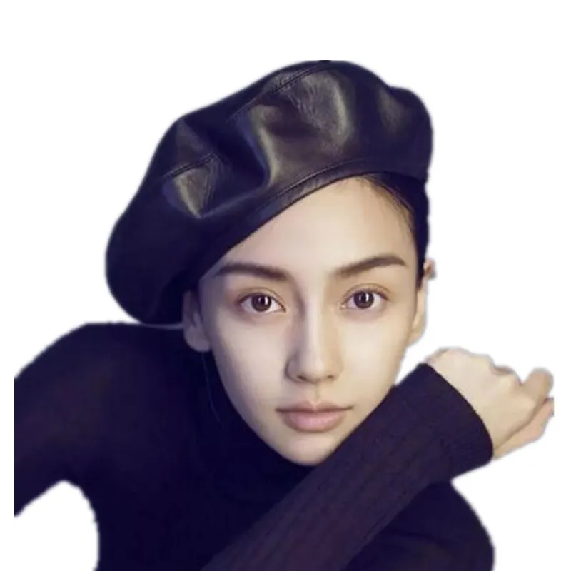 leather beret hat