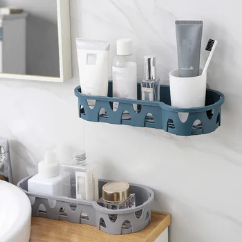 

Household Wall Mounted Storage Shelves Hollow Shelf Seamless Wall Rack for Bathroom