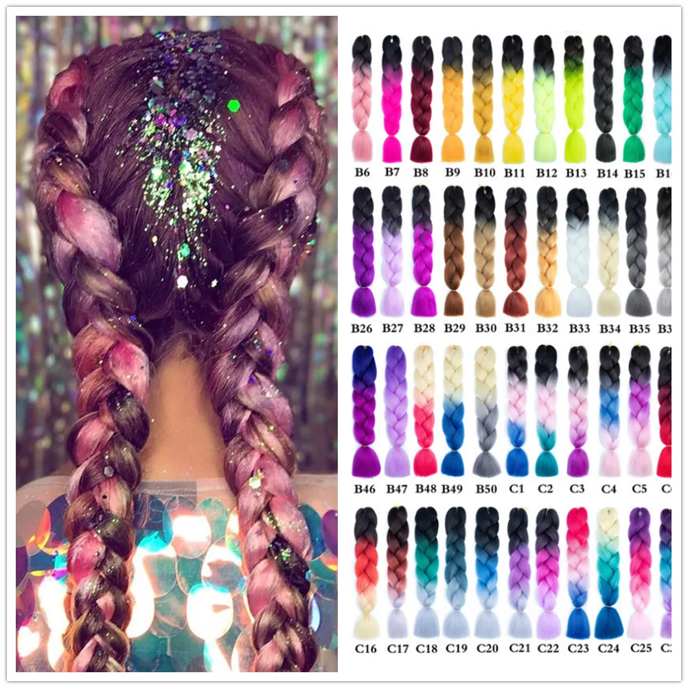 

24" 100g Jumb Braids Crochet Hair Synthetic Braiding Hair Extensions For White Women Kanekalon Hair Pure Color Hair Expo City