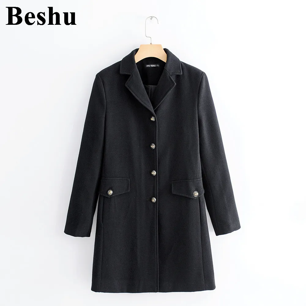

Fashion za women chic black blazer decorate button open stitch pockets back split female office wear stylish coat