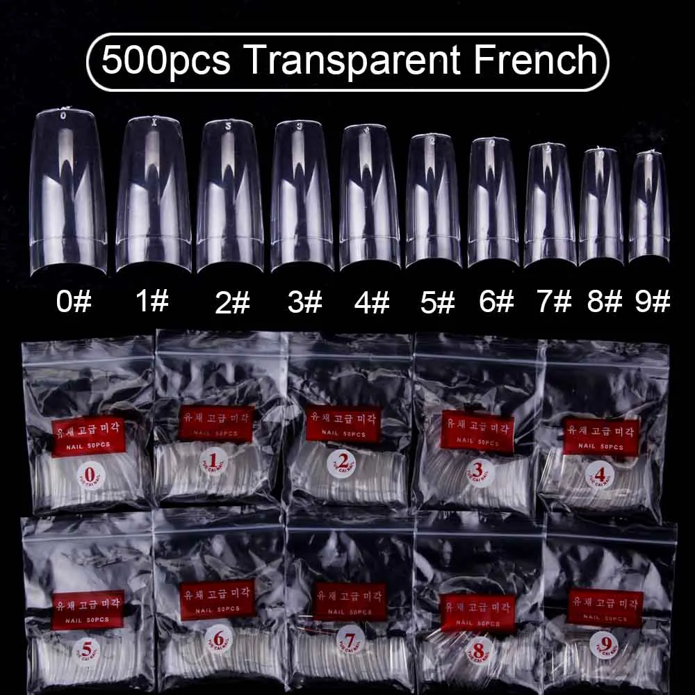 500pcs Clean French 500 шт./упак. накладные ногти с 10 размерами искусственные Кончики ногтей акриловый УФ гель для накладных ногтей ногти ABS советы для демонстрации ногтей - Цвет: 500pcs Clean French