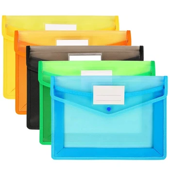 

5Pcs/Set A4 PVC File Wallet Document Folder Premium Poly Pockets Envelope with Business Card Holder