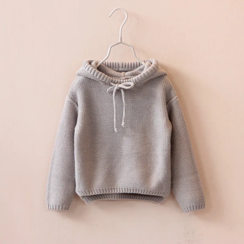 

Children's Sweaters Baby Girls Solid Hooded Sweater Knit Crochet Tops Knitted Sweater Autumn Winter Toddler Knitwear outwear