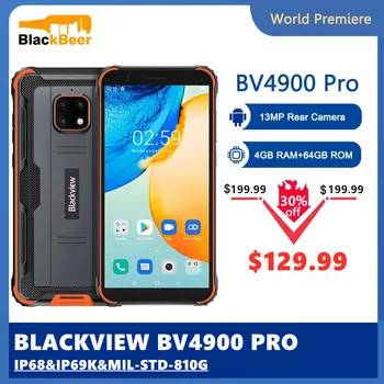 Перейти на Алиэкспресс и купить Blackview BV4900 Pro IP68 прочный смартфон Android 10 мобильного телефона Водонепроницаемый 4 Гб Оперативная память 64 Гб Встроенная память 5,7 дюймов 4G мобил...