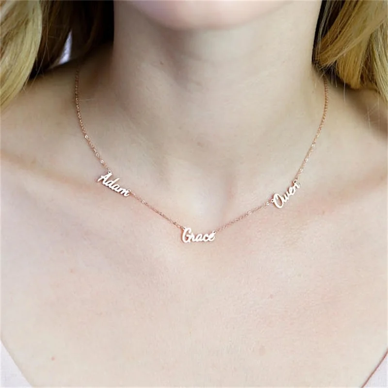 

Customize 925 Sterling Silver Necklace Three Names Personalized Initial Necklace Pendant Friendship Family Necklace Mom Gift