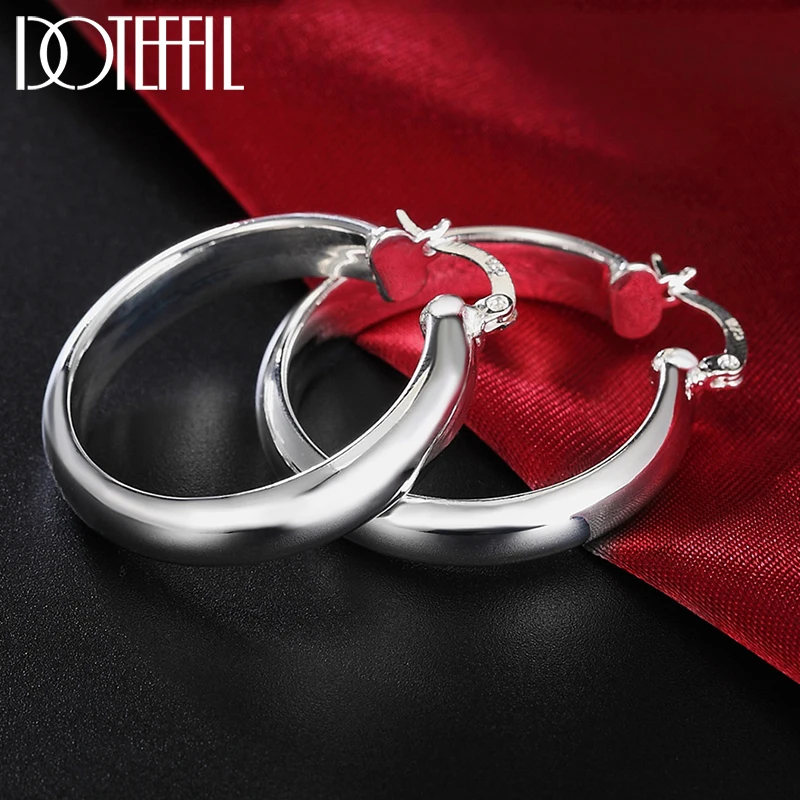 Orecchini A Cerchio Lisci Grandi In Argento Sterling 925 - DOTEFFIL - Gioielli Rotondi Vintage
