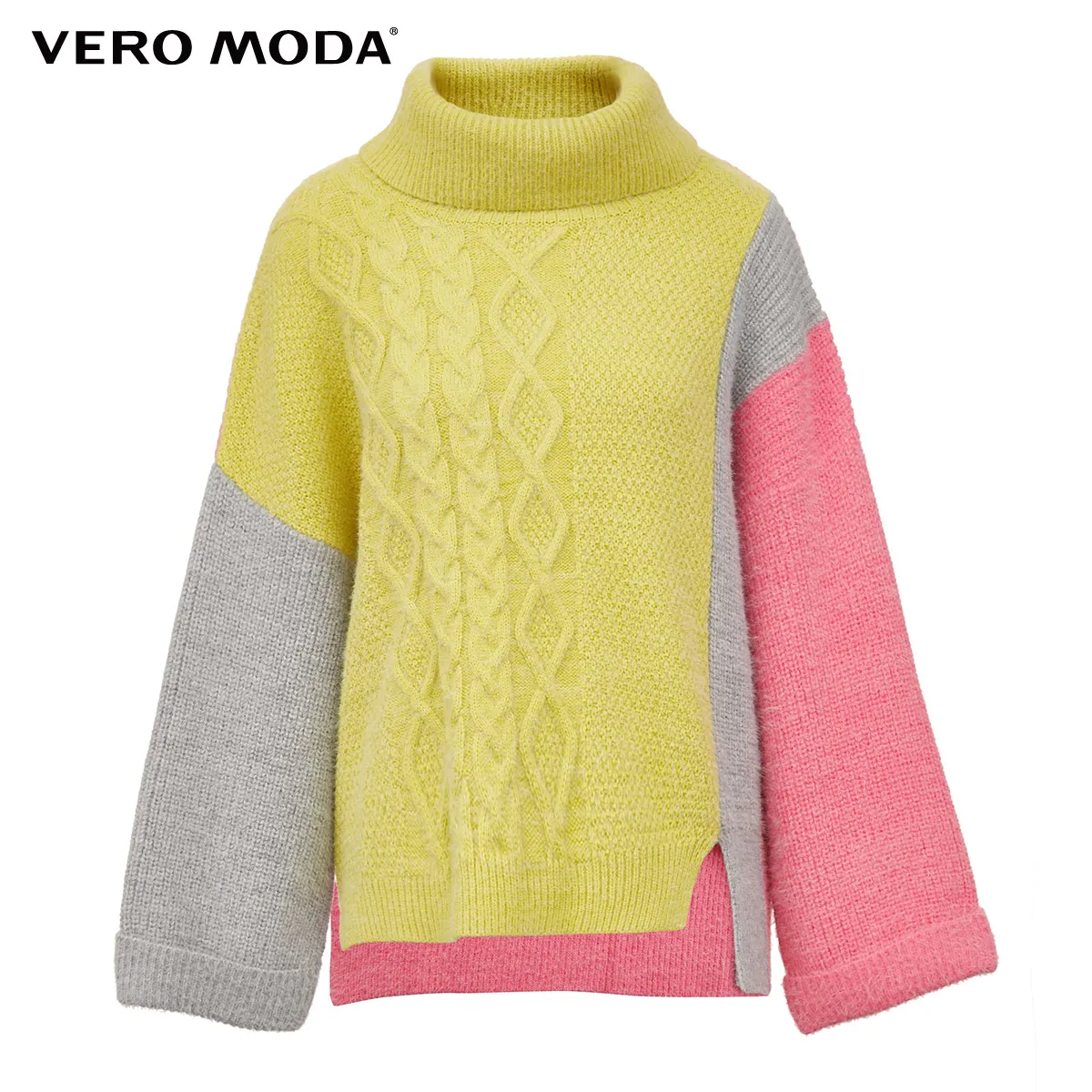 Vero Moda Винтажный Женский Цветной Сращивание с открытыми плечами свободный крой с высоким воротником свитер | 319413557