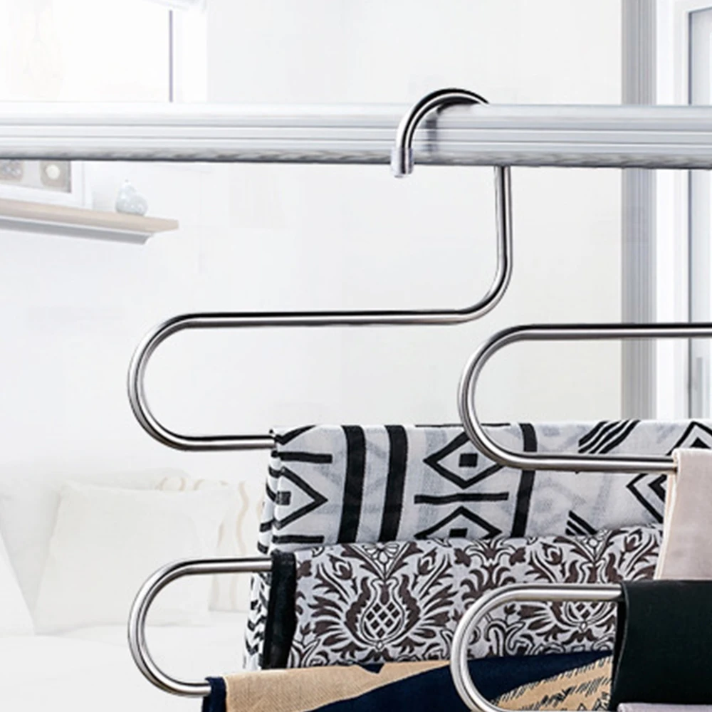 

Shelf Pants Rack Scarf Coat Hanger Stainless Steel S-Type Clothes Holder Belt Tools Device Multifunctional