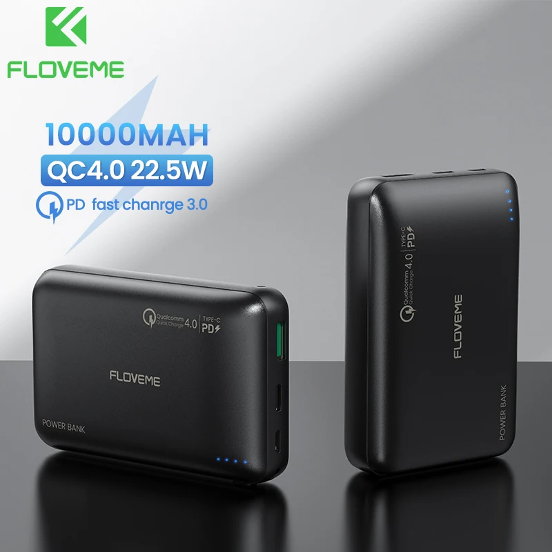 FLOVEME-Mini banco de energía de 10000mAh, para Xiaomi QC4.0, PoverBank 10000, carga rápida, PD3.0, para iPhone 12, portátil
