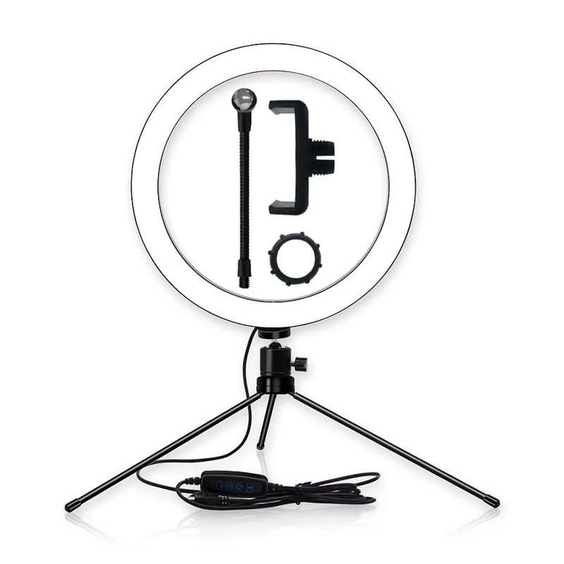 FULL-Tripod Phone Holder Clip with 26Cm LED Ring Light Camera Photography Annular Lamp Studio Ringlight for Makeup Video Live St