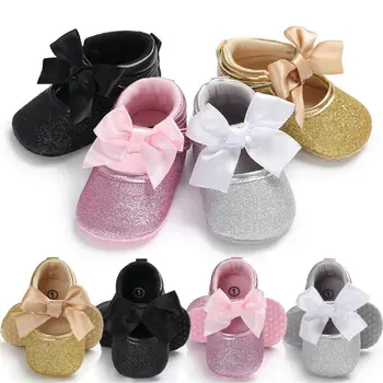 

Toddler Kids Baby Girls PU Princess Bow Loving Heart Shoes Crib Sole Sneaker Baby Cute Bownot First Walkers
