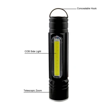 

Zoomable Retractable T6 COB Side Light High Power LED Flashlight USB Charging Mini Torch for Outdoor Cycling Hiking Accessories