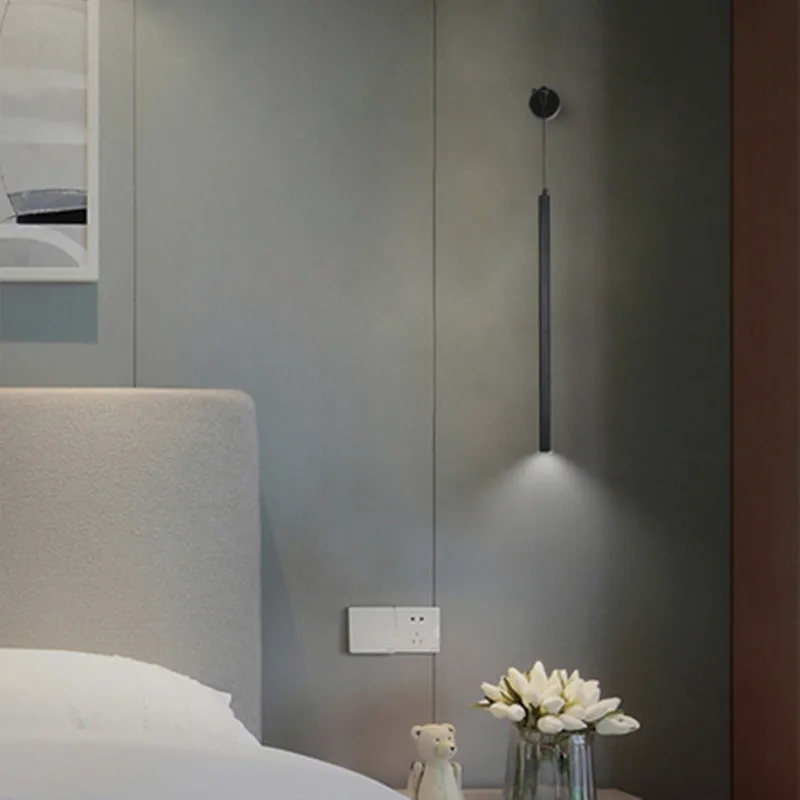 NEW Nordic LED wall light creative personality bedroom bedside cylindrical black tube aisle corridor decorative wall lamp