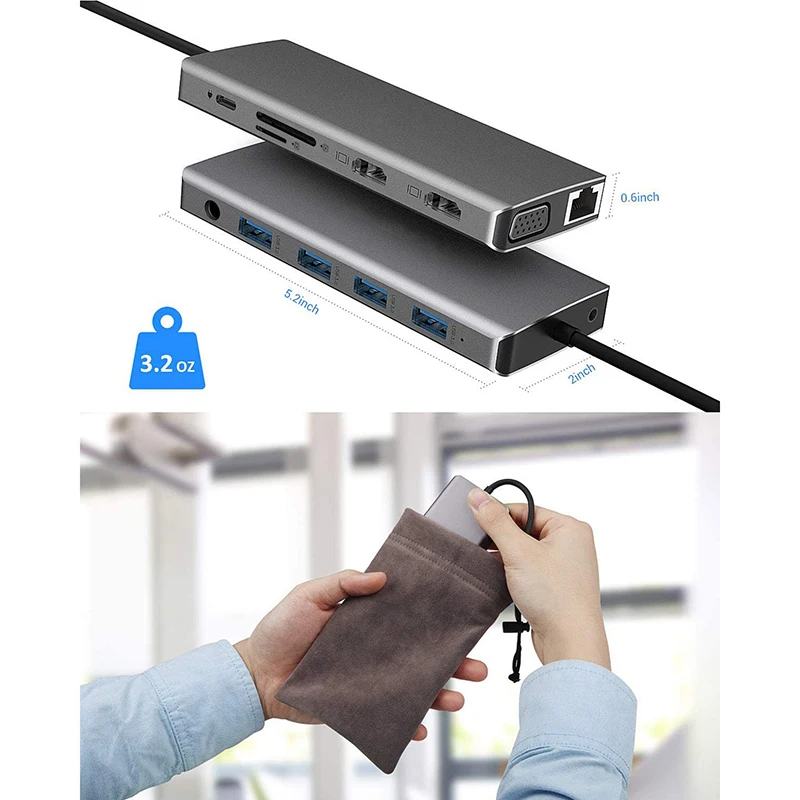 Tebe концентратор USB Type C для Dual 4K HDMI USB3.0 USB2.0 PD зарядка VGA RJ45 3 5 мм аудио разъем с