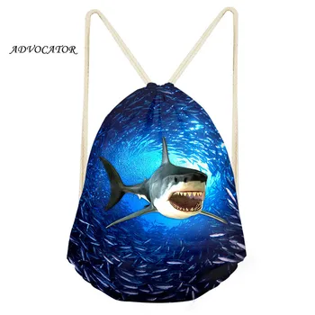 

Shark 3D Printing Man Drawstring Bag Student's String Backpack Storage Package for Custom Logo Mochilas Saco Cordon