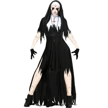

Halloween Nun Cosplay Costume Adult Role Playing Costume Set Halloween Game Suit Dress Headwear Hand Sleeve Hot