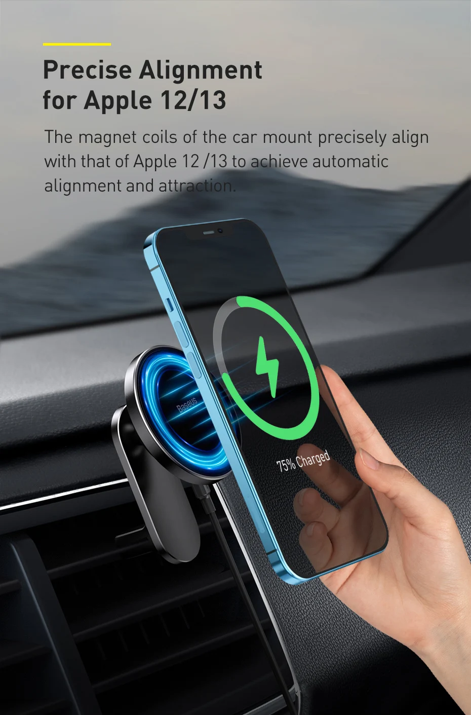 carregador magnético sem fio, Metal Smartphone Mount, iPhone 13, 14