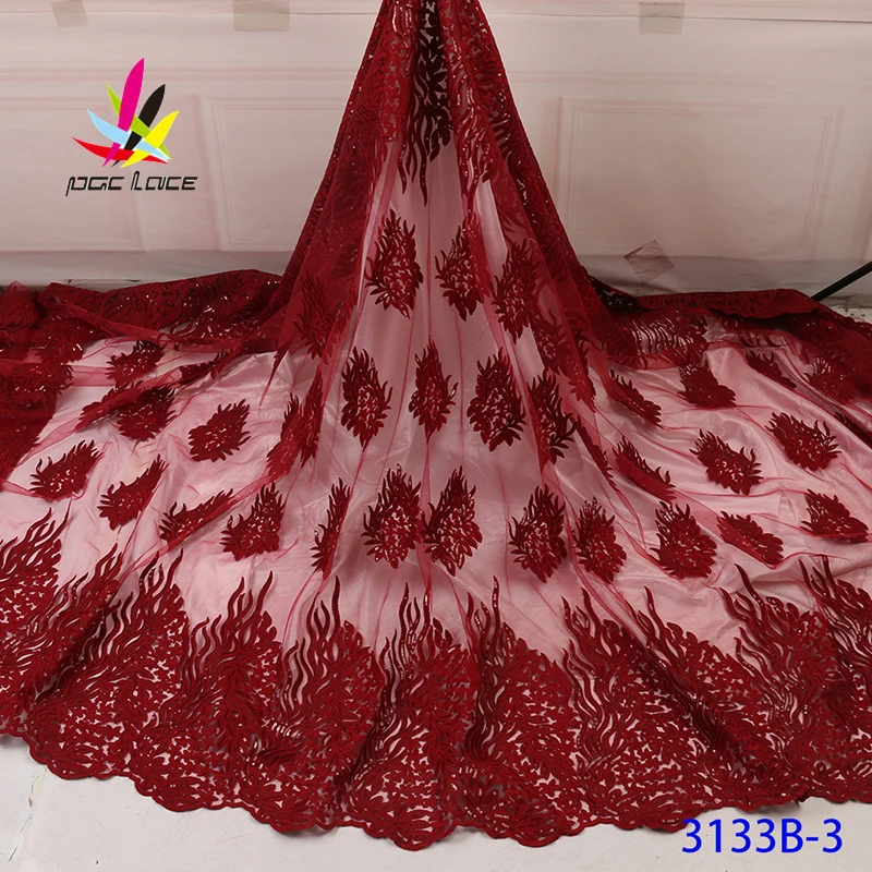 

Sequin Bridal Red Wine Fabric Lace African French Nigerian Latest Design Burgundy Color African Popular High Quality Good Price