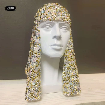 

Multicolor Crystal Headdress Rave Festival sparkly rhinestone Party Headpiece Drag queen Hat wig Sparkly Stage Dj Dance Costume
