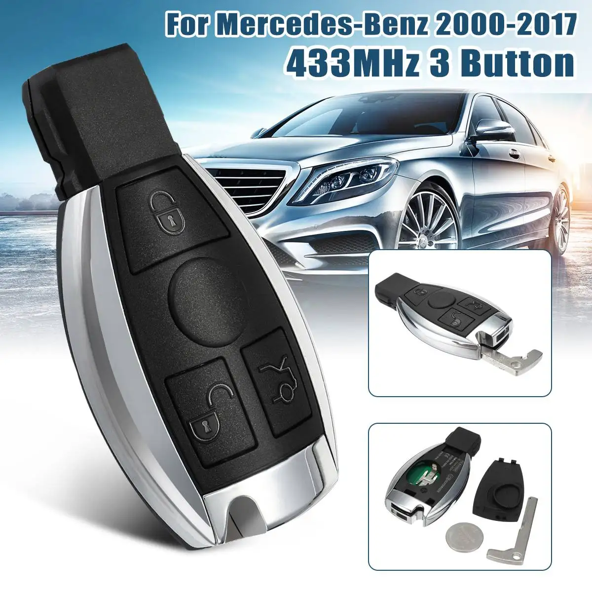 Смарт-пульт дистанционного управления для Mercedes-Benz 2000+ поддерживает BGA чип 433 МГц 3 кнопки Замена дистанционного ключа входа Fob передатчик - Цвет: 1PCS