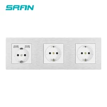 Настенная 16А Европейская стандартная многоходовая розетка, заземленная электрическая розетка с usb-розеткой, алюминиевая панель из сплава, семейная ho