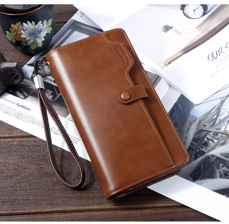 New Long Business Men's Leather Wallet With Coin Pocket Big Capacity Man Phone Purse Fashion Zipper Clutch Bag For Male