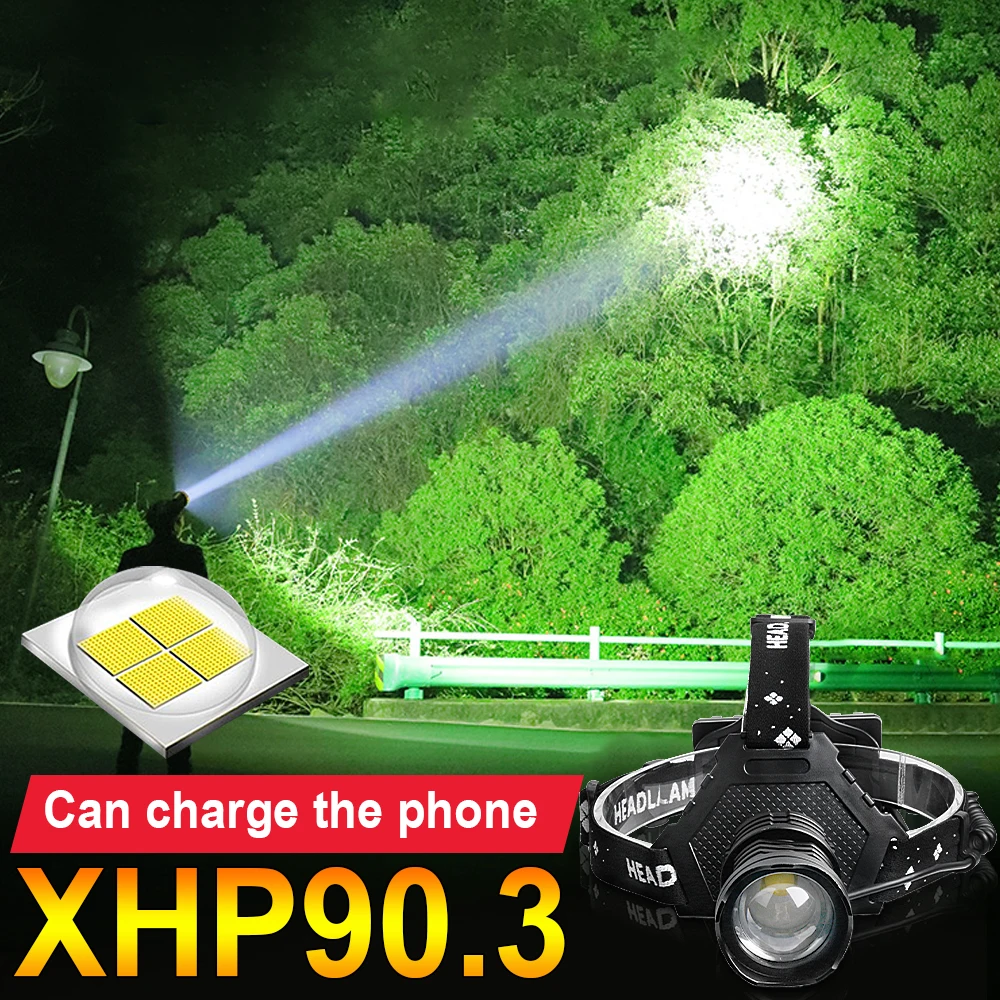 Новый 380000LM xhp90.3 светодиодный головной светильник 18650 перезаряжаемый налобный
