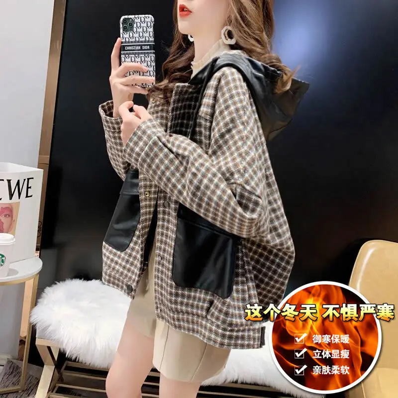 

Women's heavy coat autumn winter new loose and versatile retro Hong Kong Style thousand bird grid autumn winter baseball uniform