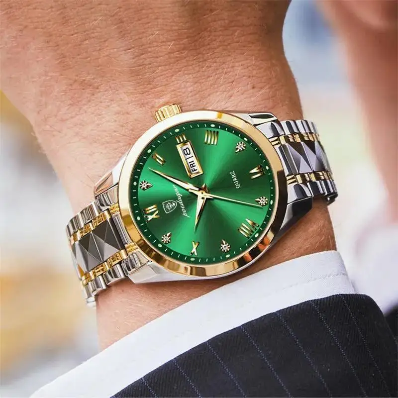 Relogio Masculino 2022 Gold Green Wrist Watch Mens Watches Top Brand Luxury Golden Quartz Stainless Steel Waterproof Wrist Watch