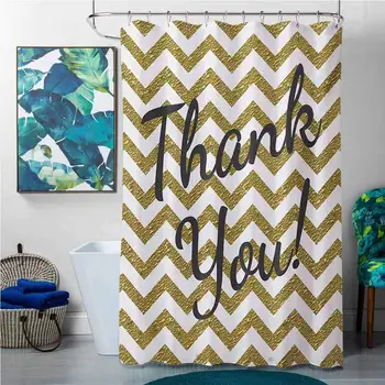 

Shower Curtains Cloth for Bathroom Modern,Geometric Zig Zag Colored Little Stones Like Stripes with Thank You Quote,Charcoal
