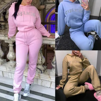 

Winter Women's two piece set tracksuit Casual Fleece Long Sleeve Plus Size Printed Hoodie Trousers Sports Suit Women jogging