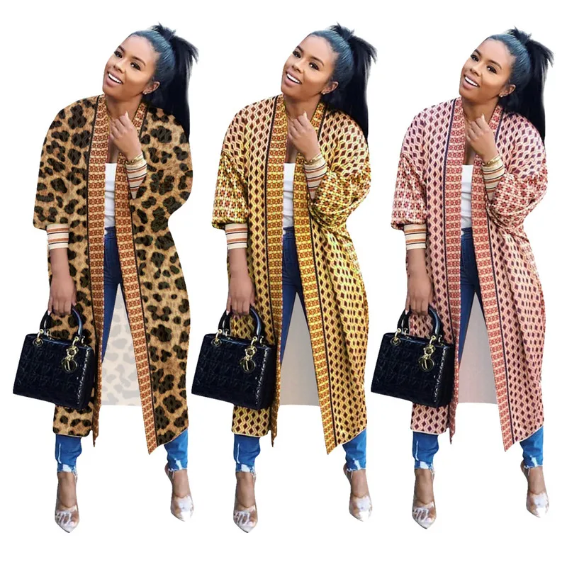 

Women Coat Loose Cardigan Leopard Printed Jacket Fashion Threaded Long Sleeve Straight Plus Fancy Modern Lady Streetwear Clothes