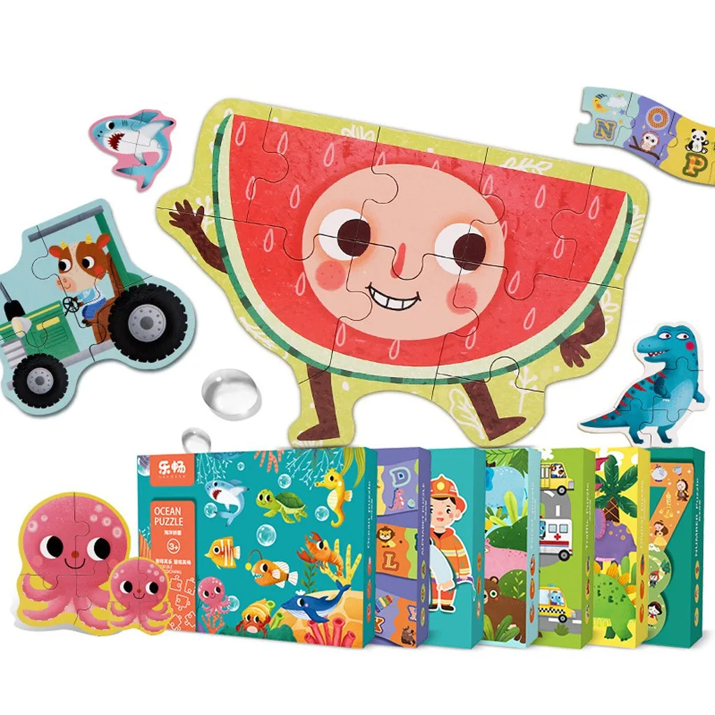 

Hot Sale Kids Puzzle Toy Animals and Vehicle Big Wooden Puzzles Jigsaw Baby Early Educational Learning Toys for Children Gift