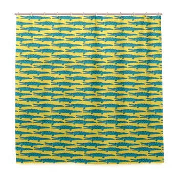 

Shower Curtain, Repetitive Doodle Style Drawing of Crocodile Pattern Predator Animal Customized Bathroom Shower Curtain Set with