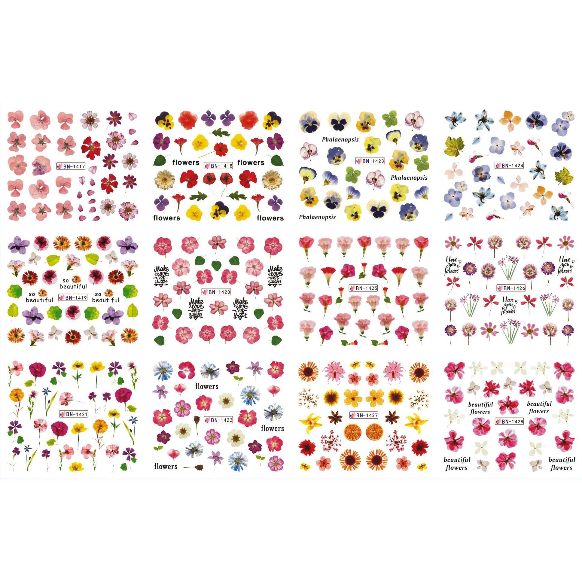 UPRETTEGO 12 упак./лот переводка NAIL ART наклейки на ногти сухой цветок камелии Жасмин