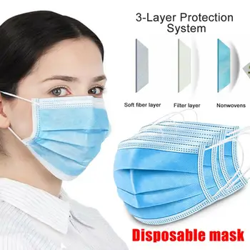 

50Pcs/lot Disposable Protective Mask 3 Layer Nonwoven Ply Filter Mouth Face Mask Anti-Dust Anti-Fog Meltblown Earloop Mouth Mask