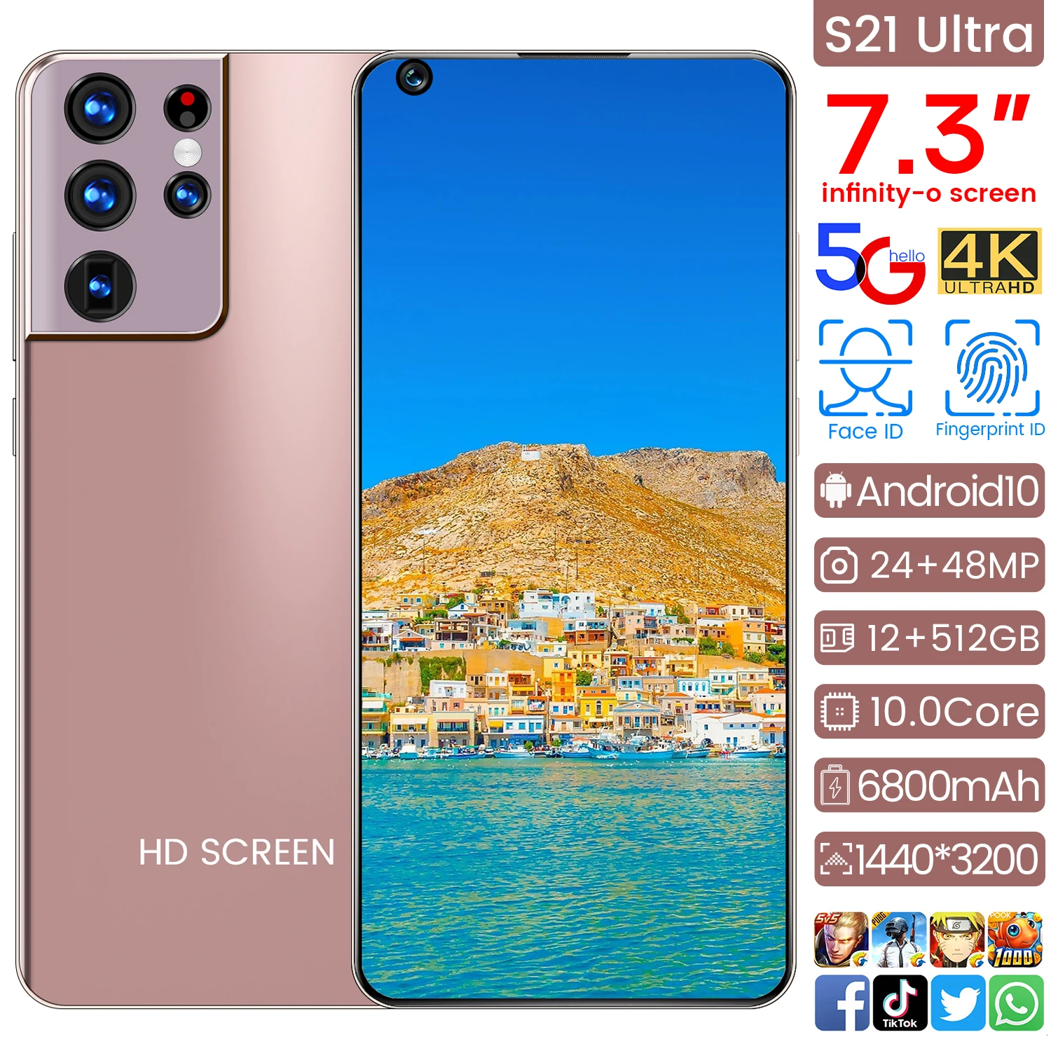 S21+ Ultra 5G LET Mobile Phones 7.3 Inch Smartphones 16GB+512GB Android10 6800mAh 24MP+48MP 10-Core MTK6889  Dual SIM Cellphones