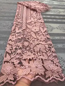 

beautiful 3d lace fabric 5yard fashion baby pink African lace fabric 2020 high quality 3d flower fabric For Wedding Dress
